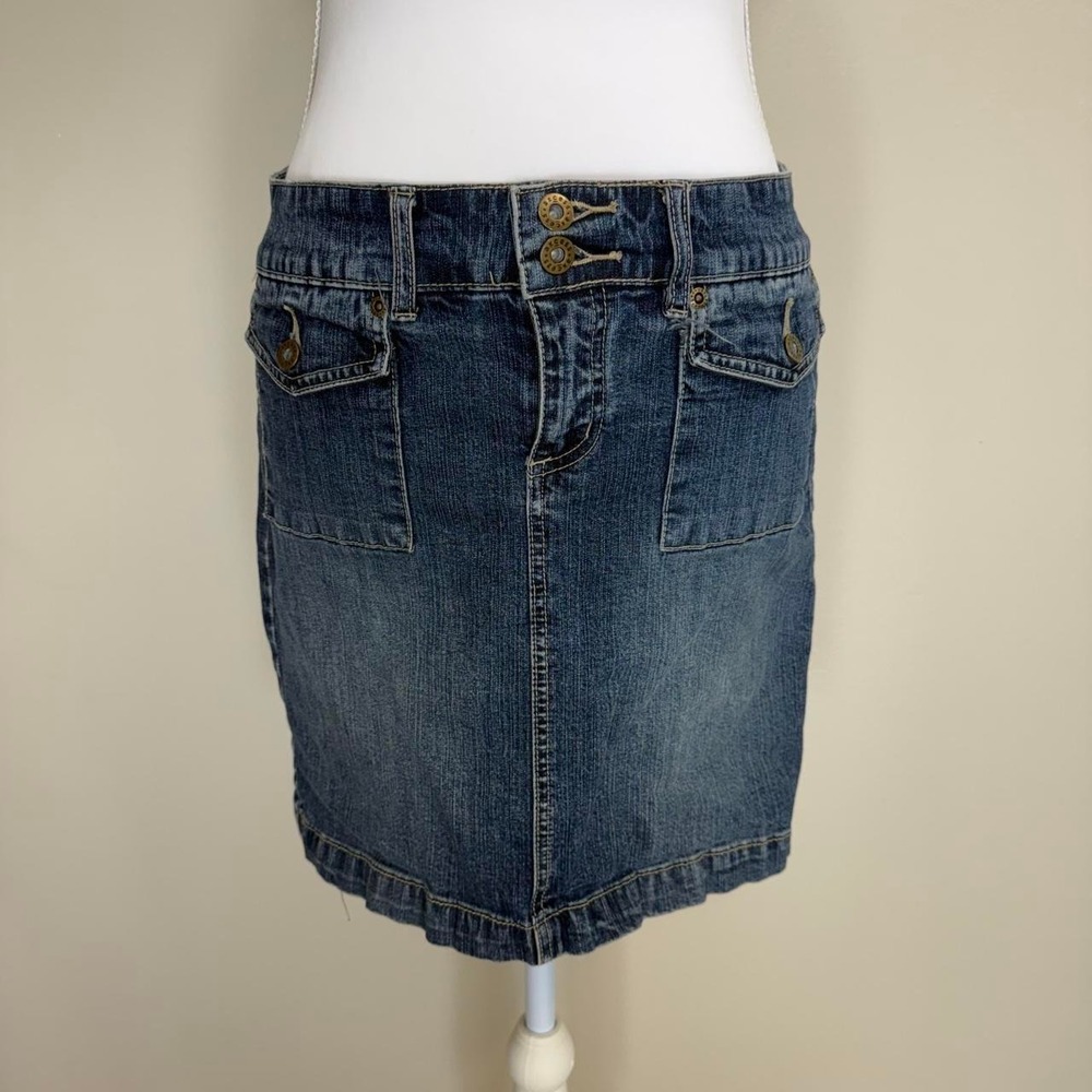 Axcess Denim Double Button Medium Wash Utility Skirt Womens 4 Y2k Utility
